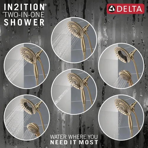 Miniatura 3 de Delta Faucet Saylor Serie 17 Grifo Combo Dorado para Bañera y Ducha con Cabezal de Ducha In2ition 2-en-1 con Rociador de Mano, Juego de Grifo