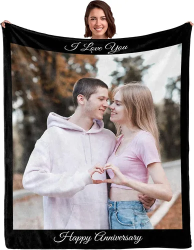 Miniatura 16 de WSYEAR Manta personalizada con fotos, regalo personalizado para parejas, manta con fotos personalizada, regalo de cumpleaños con texto en inglés "I