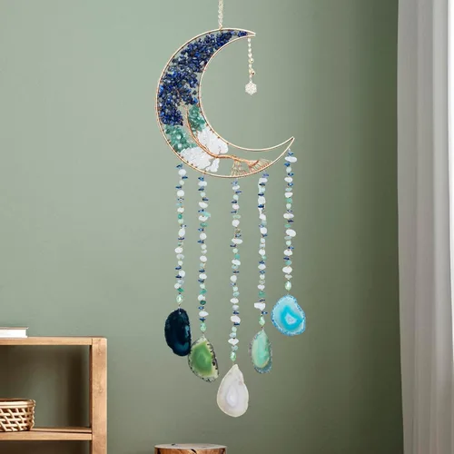 Miniatura 10 de Campanillas de viento de luna con árbol de cristal hecho a mano para decoración de pared del hogar, decoración de pared de dormitorio, decoración