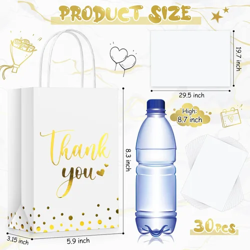 Miniatura 3 de Tinlade 30 bolsas de regalo de agradecimiento con papel de seda dorado con asa para graduación, negocios, compras, boda, ducha, regalos de fiesta