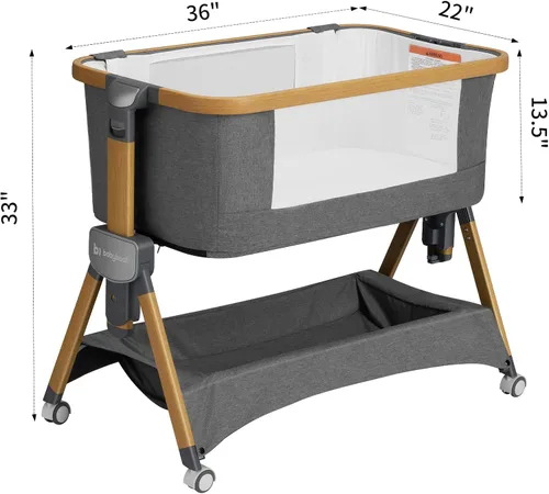 Miniatura 6 de babyboat Moisés de cabecera para bebé 3 en 1, plegable, portátil, con cesta de almacenamiento, ruedas movibles, 5 alturas ajustables para bebé Gris