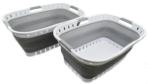 SAMMART Cesta de plástico plegable de 44 L (11.6 galones), contenedor de almacenamiento plegable y plegable, bañera de lavado portátil, cesta de