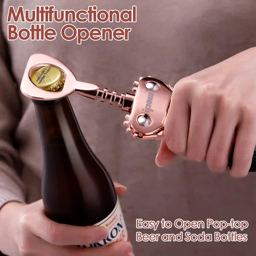 Miniatura 3 de IPOW Abridor de vino, abridor de botellas de vino de aleación de zinc, sacacorchos de ala resistente, sacacorchos multifuncional manual para Oro rosa