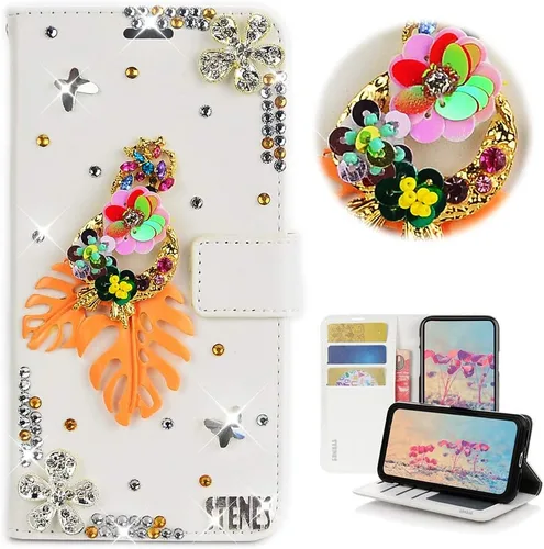 Miniatura 25 de Bling Wallet - Funda de piel compatible con iPhone 11, elegante, hecha a mano en 3D, diseño de mariposas y purpurina, color blanco