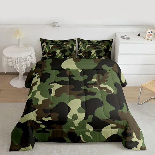 Miniatura 13 de Feelyou Juego de edredón de camuflaje de avión para niños, juego de ropa de cama con decoración de avión de camuflaje para adolescentes y niños