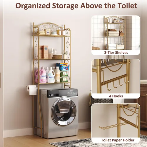 Miniatura 4 de HOME BI Estante de almacenamiento sobre el inodoro, estante organizador de baño de 3 niveles, soportes de inodoro independientes que ahorran espacio