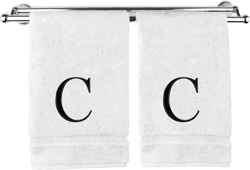 Miniatura 120 de Toalla de mano monogramada, regalo personalizado, juego de 2 - Toalla bordada con letra de bloque dorada - Extra absorbente 100% algodón turco