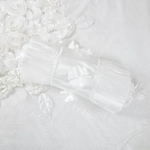 Miniatura 6 de Tache - Juego de edredón de 6 piezas de satén sedoso con volantes de encaje floral blanco perla brillante dulce victoriano glamour lujoso boda