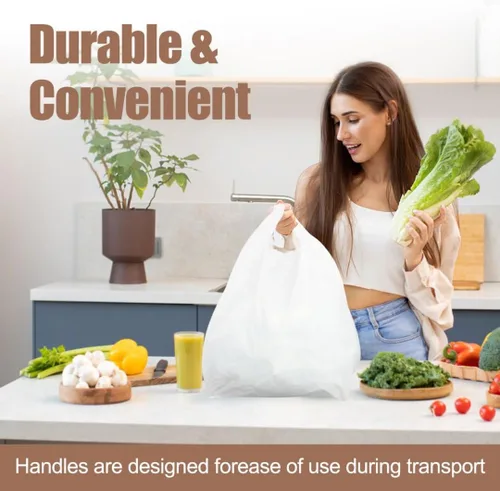 Miniatura 7 de ROYALNA 100 unidades, bolsas de plástico para compras de playera blancas (12" x 6.5" x 21"), reutilizables y desechables para restaurantes, tiendas
