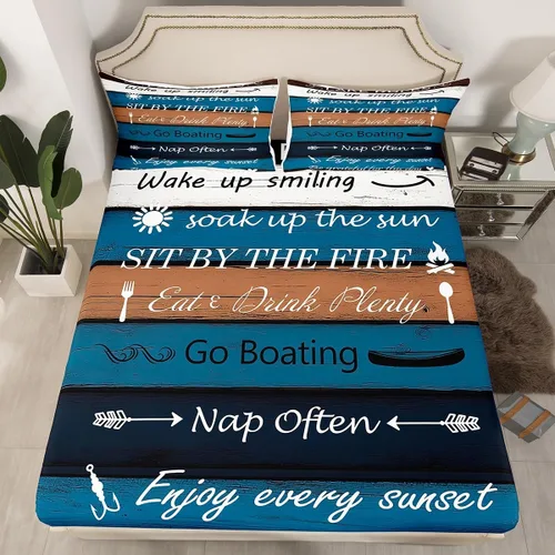 Manfei Lake Rules - Sábana bajera ajustable tamaño individual, juego de ropa de cama de madera de casa de lago, 2 piezas para decoración de