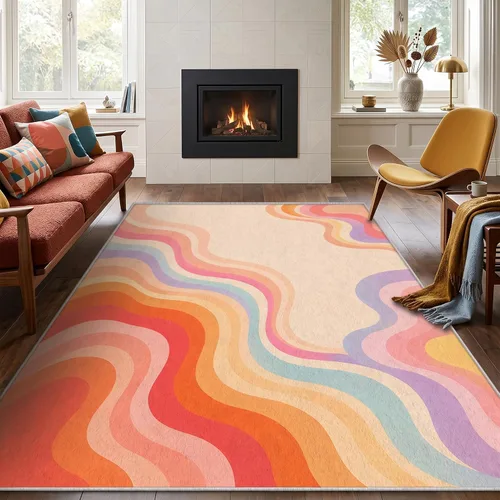Miniatura 8 de Abstract Mid Century Rug 2x3 ft, Teal Aqua Contour Wave Washable Area Rug, Soft Low Pile Non Slip Modern Rug for Living Room Bedroom Dining Room