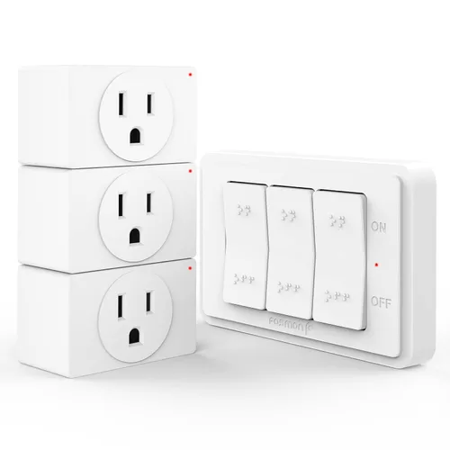 Miniatura 9 de Fosmon Enchufe de control remoto inalámbrico para interiores, interruptor de luz a batería con marca de encendido/apagado Braille, para luces, árbol
