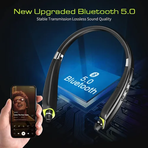 Miniatura 4 de Auriculares Bluetooth, auriculares Bluetooth con banda para el cuello mejorados 2025 con auriculares retráctiles, auriculares estéreo con Negro