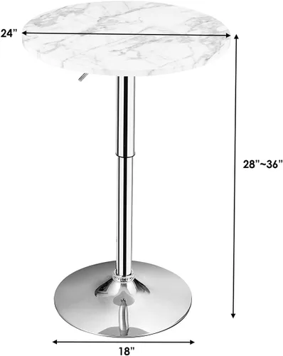 Miniatura 3 de Giantex Mesa redonda de pub ajustable en altura, mesa giratoria de 360° con patas plateadas y base para el hogar, mesa de bar (blanco)