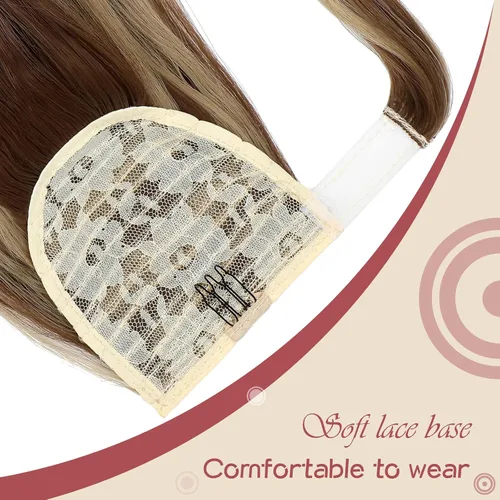 Miniatura 4 de FELENDY Extensión de cola de caballo, extensiones de cabello rizado ondulado de 18 pulgadas para mujer, extensiones de cabello sintético con clip