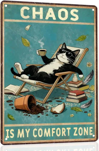 Cartel divertido de gato vintage, arte de pared de gato, letreros de metal para decoración de gatos, regalos para amantes de los gatos, carteles de