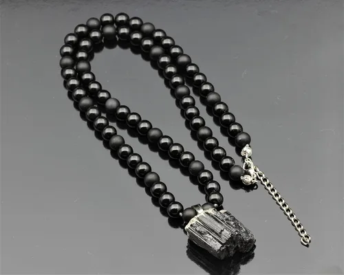 Miniatura 4 de Colgante de turmalina cruda natural, Collar de cuentas de ónix negro genuino, Collar de piedra negra, Collar de piedras preciosas, Cuentas de 0.315