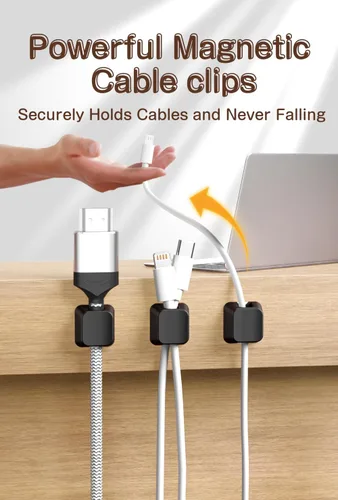 Miniatura 2 de Maveek - Clip magnético para cables, paquete de 5 soportes para cables, organizador de cables magnéticos, organizador de escritorio, pared, mesa