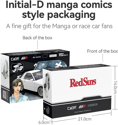 Miniatura 8 de dOMOb Initial-D Mazda RX-7 FC3S - Kit de bloques de construcción de automóvil japonés blanco - Juguetes de ladrillos para niños y adultos de 8 años