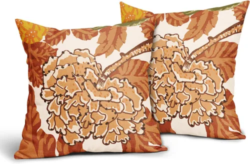 Miniatura 12 de Sweetshow Juego de 2 fundas de almohada florales de color azul marino de 16 x 16 pulgadas, fundas de almohada cuadradas de lino con estampado
