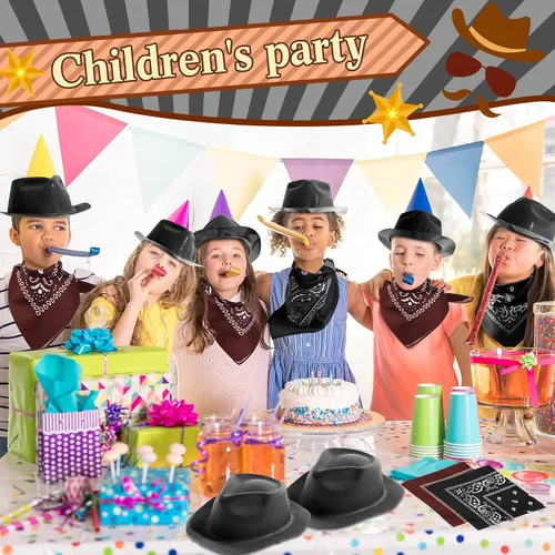 Miniatura 6 de Hillban Paquete de 48 Sombreros de Vaquero y Conjunto de Bandanas, Sombreros de Vaquera para Niños y Niñas, Sombreros de Fiesta de Vaquero