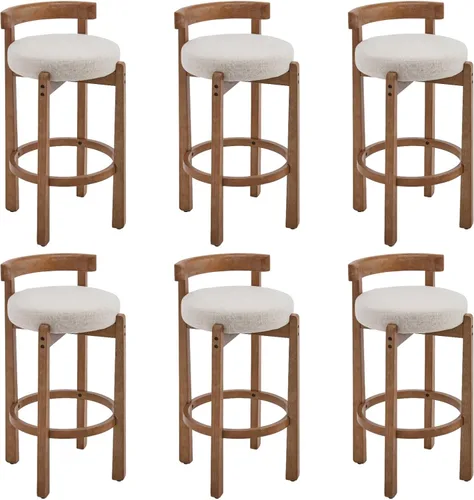 Miniatura 11 de HEAH-YO Taburetes de Bar Modernos de Mediados de Siglo Juego de 2, Taburetes de Mostrador de 26.5" con Respaldo, Taburetes de Bar Tapizados en Lino