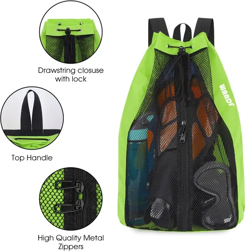 Miniatura 7 de WANDF Bolsa de Natación Mochila de Malla con Cordón Mochila de Playa para Natación, Gimnasio y Equipo de Entrenamiento Verde Fluorescente
