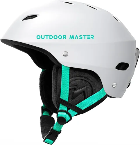 OutdoorMaster Kelvin - Casco de esquí y snowboard para hombres, mujeres y jóvenes Blanco+Verde azulado