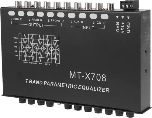 Miniatura 6 de Ecualizador de audio de coche de 7 bandas, amplificador de coche ajustable de 7 bandas ecualizador gráfico con interruptor de selección de entrada