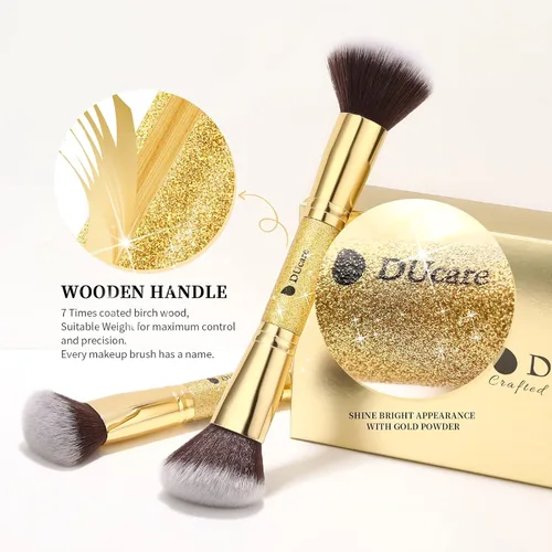 Miniatura 2 de DUcare Brochas de maquillaje Duo End Foundation Powder Buffer y Contour Brush Herramientas cosméticas sintéticas 2 piezas Juego de 2 brochas