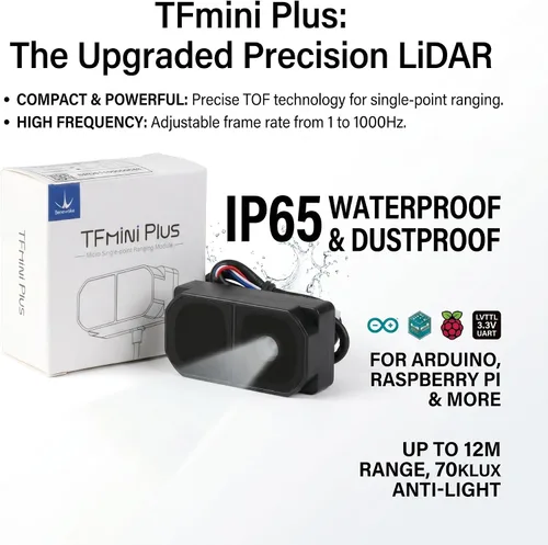 Miniatura 2 de TFmini Plus Lidar Módulo de un solo punto TOF TF mini Plus Sensor de rango láser 0.3 ft ~ 39.4 ft 1-1000Hz IP65 Sensor de distancia a prueba