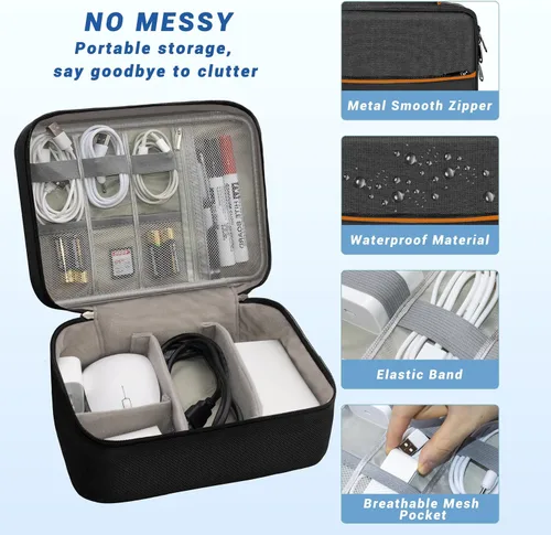 Miniatura 3 de Organizador de artículos electrónicos, bolsa organizadora de cables de viaje, bolsas organizadoras de cables portátiles, estuche de almacenamiento