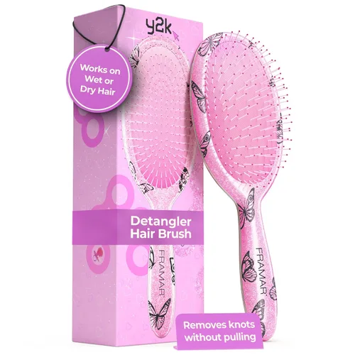 Miniatura 19 de FRAMAR Cepillo para desenredar el cabello morado, cepillo desenredante para mujeres, cepillo para cabello mojado para niñas, cepillo desenredante