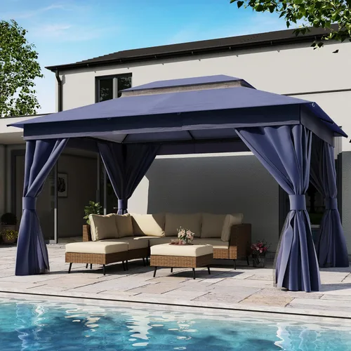 Miniatura 10 de LAUSAINT HOME 8'x8' Outdoor Gazebo, Metal Frame Heavy Duty Patio Canopy Tent Shelter with Double Roofs, Mosquito Nettings and Privacy Screens for