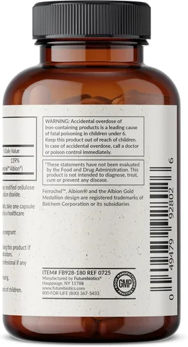 Miniatura 5 de Futurebiotics Bisglicinato de hierro 25 mg suave para el estómago, apoya la energía y la producción saludable de glóbulos rojos - Fórmula