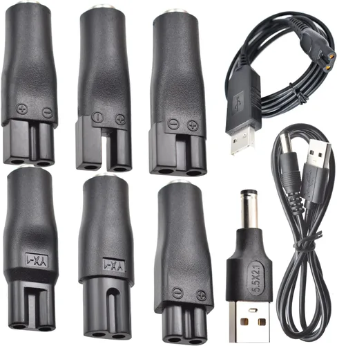 Cable de alimentación de repuesto de 9 piezas, adaptador USB de 5 V, adecuado para cortadoras de pelo eléctricas, cortadoras de barba, afeitadoras,