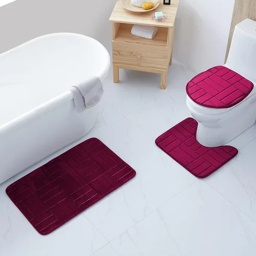 Miniatura 9 de All American Collection - Juego de 3 tapetes de baño de espuma viscoelástica con diseño de corona de felpa suave antideslizante para ducha, baño