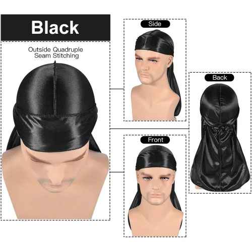 Miniatura 7 de Paquete de 3 piezas de durags sedosas para ondas de hombres, de regalo 1 gorra para marcar las ondas, talla única