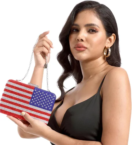 Miniatura 2 de Boutique De FGG The American National Flag Crystal Clutch Purse for Women Evening Bags Party Chain Shoulder Handbags,Mini