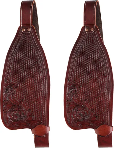 Miniatura 5 de CHALLENGER Horse Western Leather Replacement Saddle Fenders Pair 52FenderV Mahogany Tooled