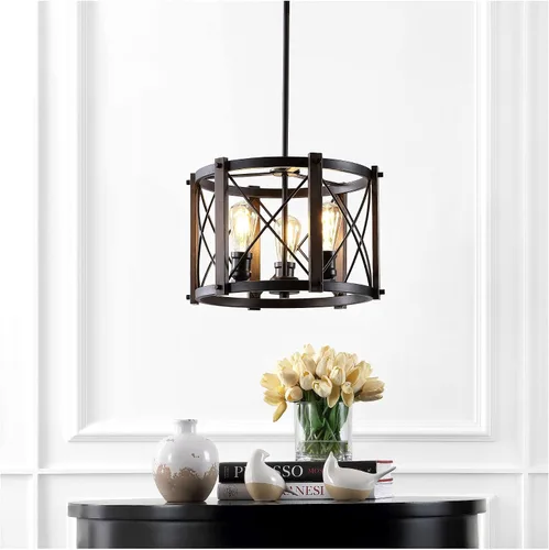 Miniatura 6 de JONATHAN Y Lámpara colgante de 16 pulgadas de bronce aceitado con 3 luces, lámpara LED regulable industrial para cocina, pantalla de cesta de metal