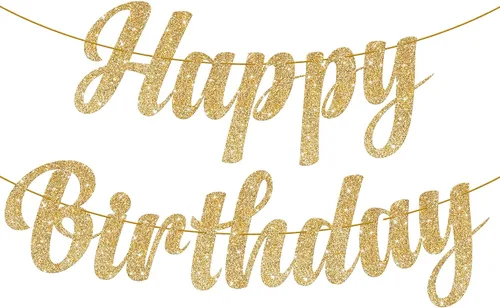 KatchOn, Cartel de feliz cumpleaños dorado con purpurina – 10 pies, sin bricolaje | Cartel dorado de feliz cumpleaños | Cartel dorado de feliz Oro