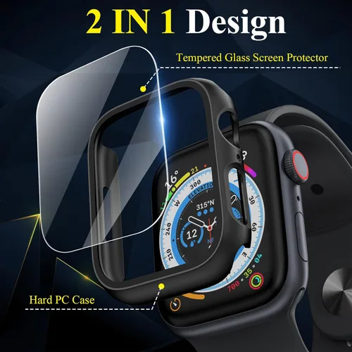 Miniatura 2 de Funda para Apple Watch Series 9, protector de pantalla de 1.614 pulgadas (1.614 in), serie 8 y 7, carcasa rígida de policarbonato duro de Negro