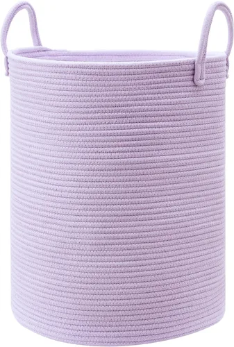 Miniatura 21 de 15Dx20H pulgadas Cesta de lavandería grande rosa para niños, cesta de lavandería de cuerda tejida para guardería, para habitación de niñas, Rosa1