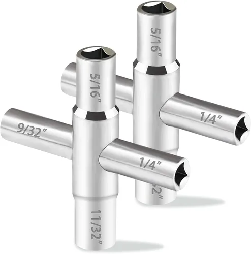 Miniatura 8 de Juego de llaves sillcock de 4 vías - 1/4", 9/32", 5/16", 11/32" llave de agua de sillcock de acero para válvula, grifo, gabinete de apertura y Plata