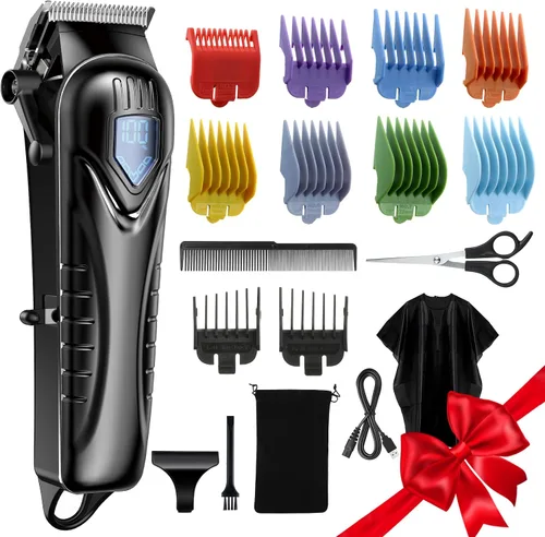 Chicclly - Cortapelos profesionales para hombres y mujeres, kit de corte de pelo de bajo ruido con 10 peines de colores, pantalla LED, regalos para