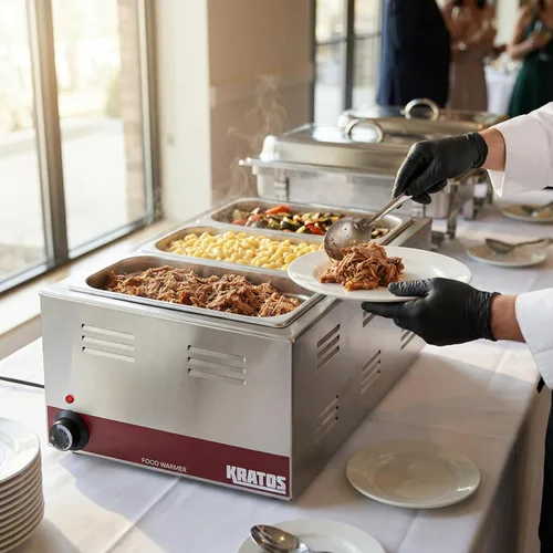 Kratos Calentador de Alimentos Eléctrico Comercial para Encimera | Calentador de Alimentos Portátil de Mesa de Vapor | 120V, 1200 Vatios, Acero