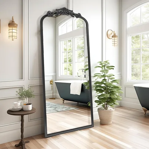 AIXI HOME - Espejo de pared arqueado negro antiguo de cuerpo entero, 22"x65", espejo de pie elegante vintage Arendahl con marco de metal