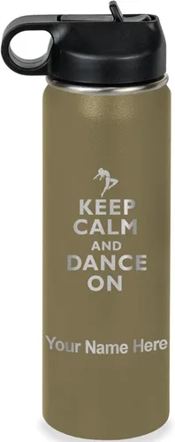 Miniatura 9 de LaserGram Botella de agua personalizada, mantén la calma y baila, acero inoxidable de doble pared aislada al vacío con popote superior, regalo Rosa