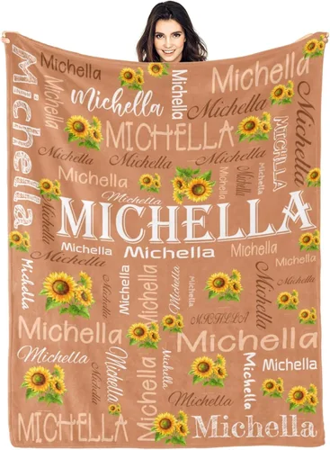Miniatura 20 de Manta personalizada con nombre, manta personalizada con nombre, mantas personalizadas con texto, mantas de girasol, regalo personalizado para el día